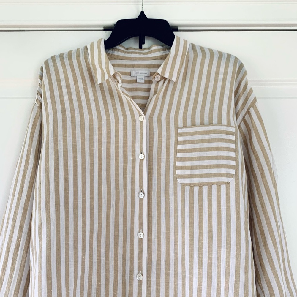 J. Jill Beige and White Striped Button-Down Shirt - Picture 2 of 9